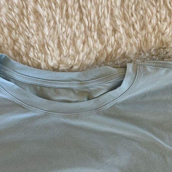CRZ YOGA Pima Cotton Short Sleeves Cropped Crew Neck, Blue Linen, XS - Picture 5 of 6